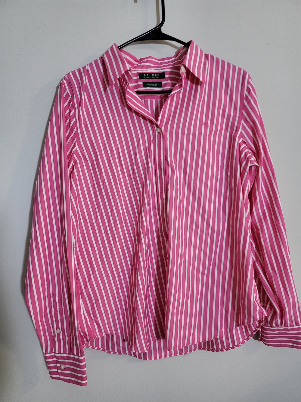 Ralph Lauren Pink and White Vertical Stripe Button-Up Shirt